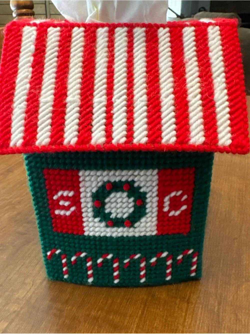 Green and Red Santa House Holiday Tissue Box Cover